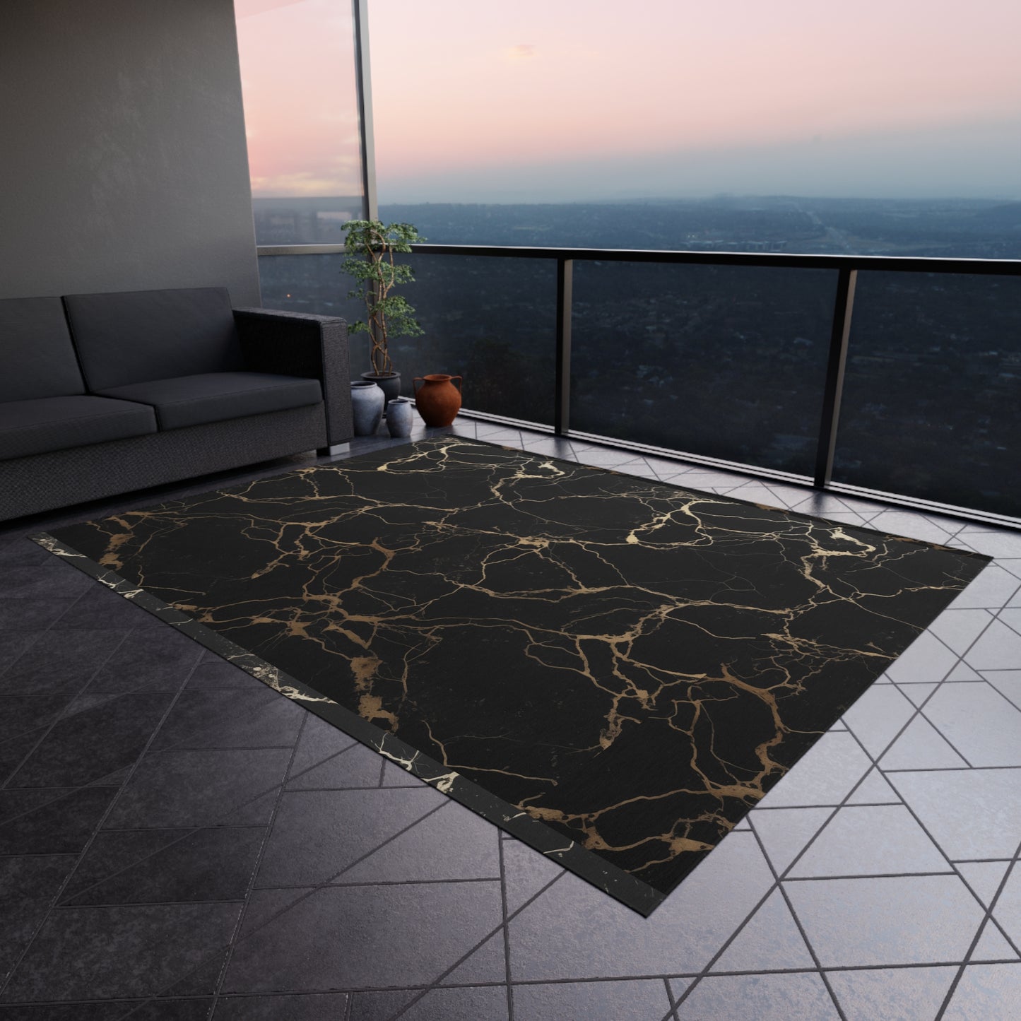 Black & Gold Marble Design Durable Rug