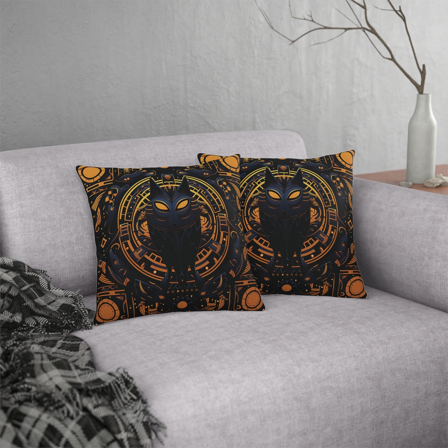 Egyptian Halloween Black Cat Super Comfy Waterproof Pillow Included 16"x16" Outdoor Friendly