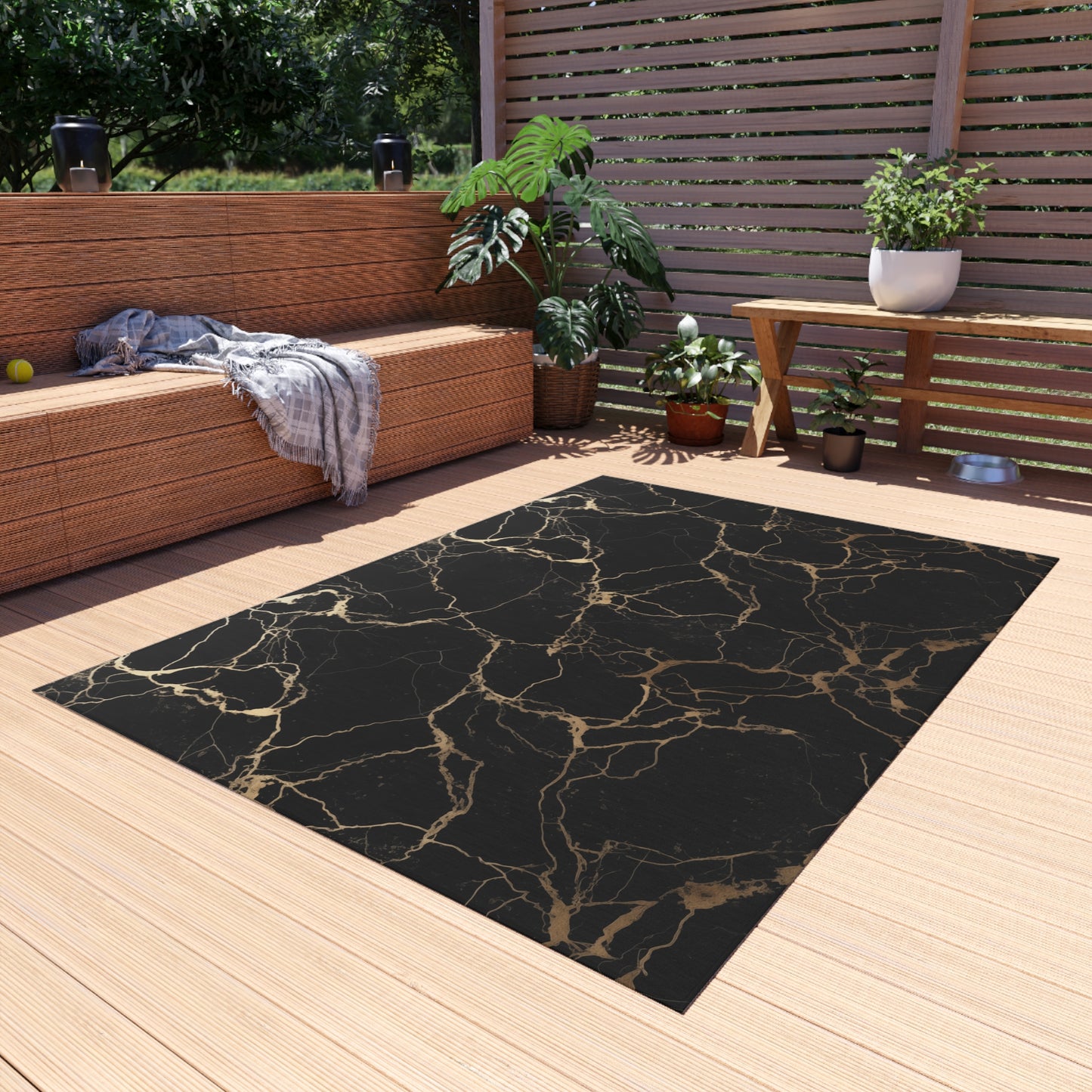 Black & Gold Marble Design Durable Rug