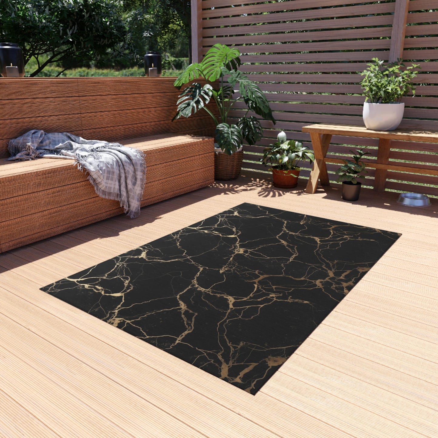 Black & Gold Marble Design Durable Rug