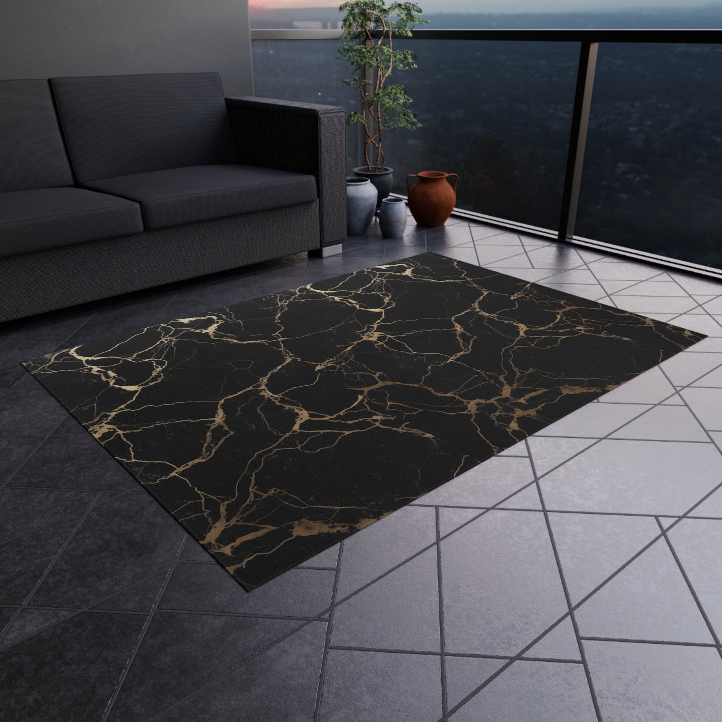 Black & Gold Marble Design Durable Rug