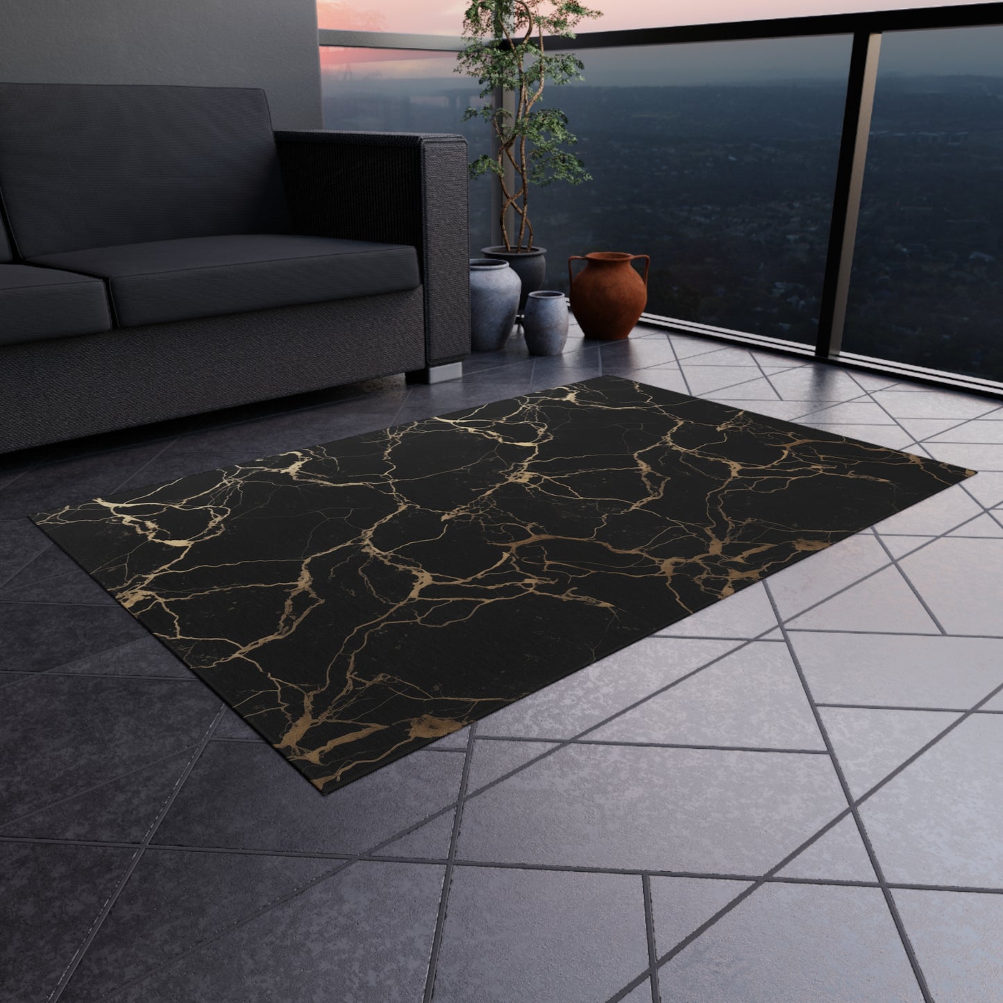 Black & Gold Marble Design Durable Rug