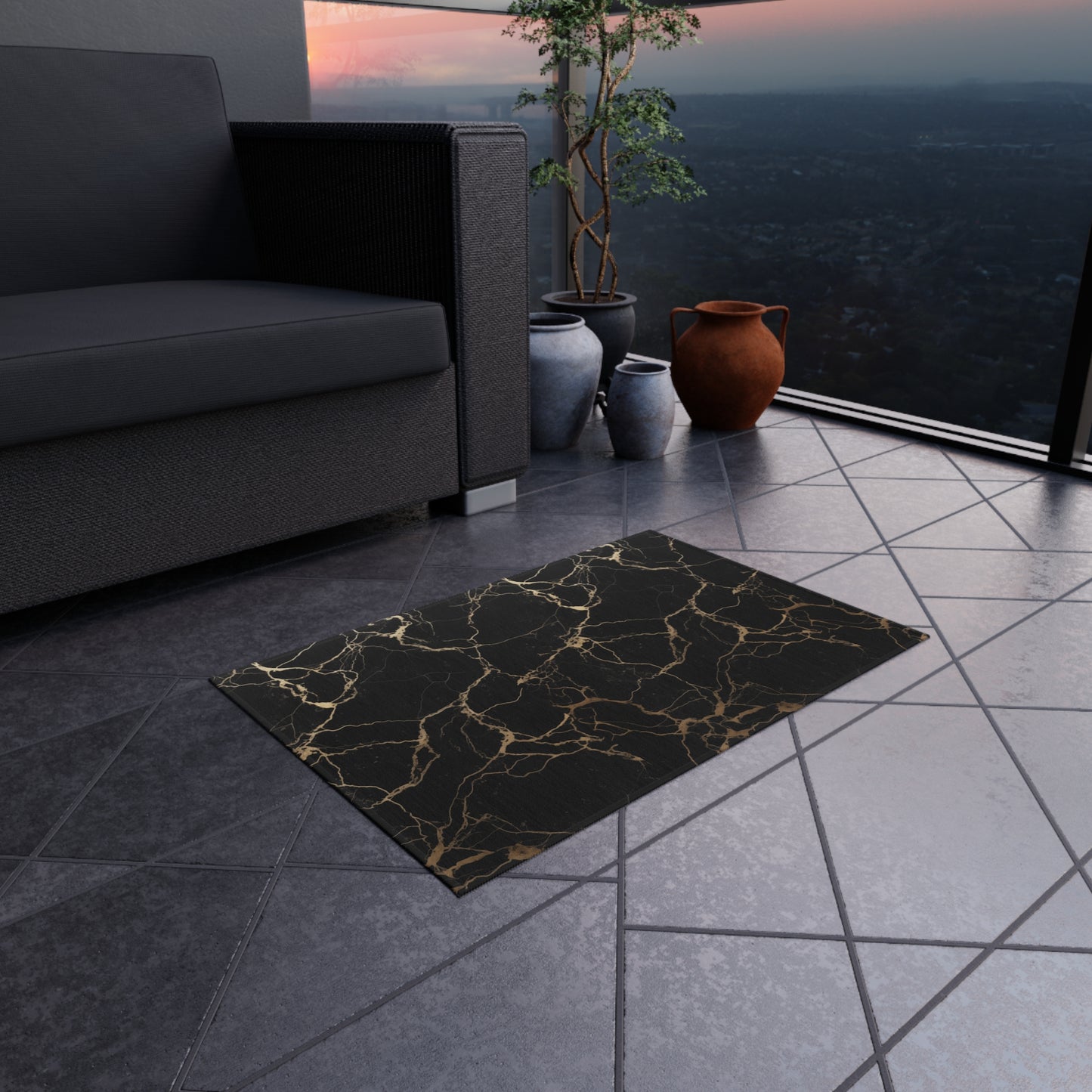 Black & Gold Marble Design Durable Rug