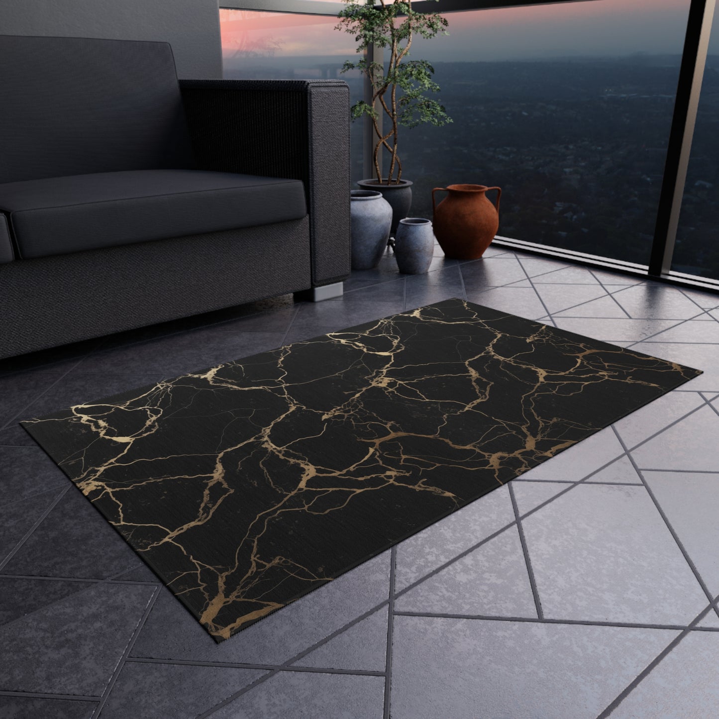 Black & Gold Marble Design Durable Rug